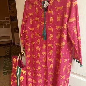 NWT Pink Dress with Yellow Tiger Print with beach bag never worn or used